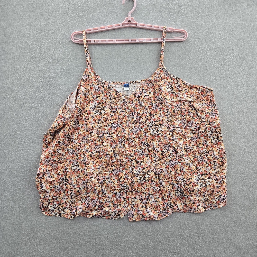 Old Navy Women Blouse 4X Multicolor Floral Button V-Neck Front